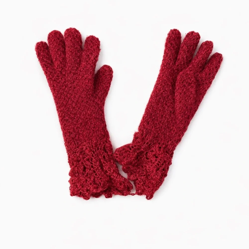 Chic Red Hand Crochet Gloves